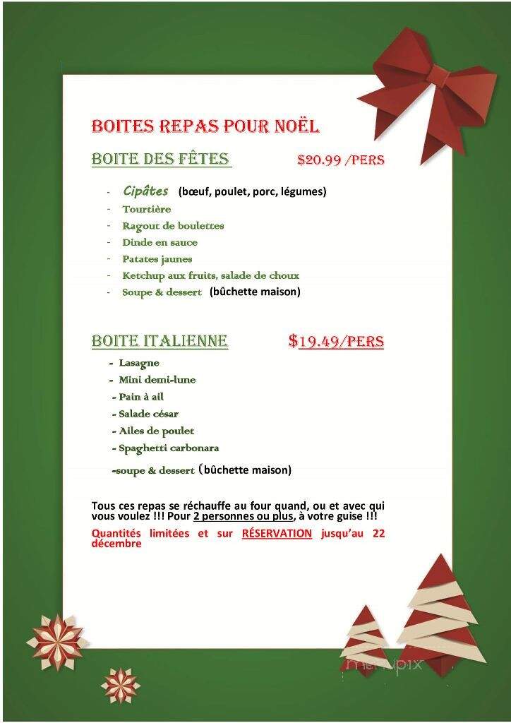 Restaurant Chez Rejean - Saint-Pamphile, QC menu_pic