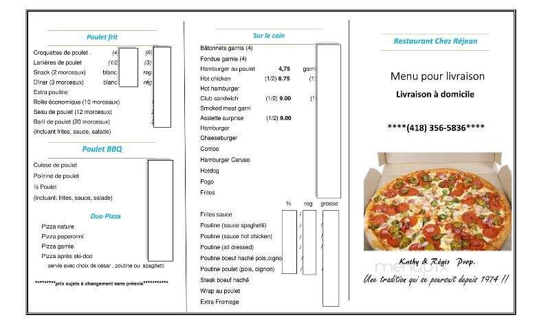 Restaurant Chez Rejean - Saint-Pamphile, QC menu_pic