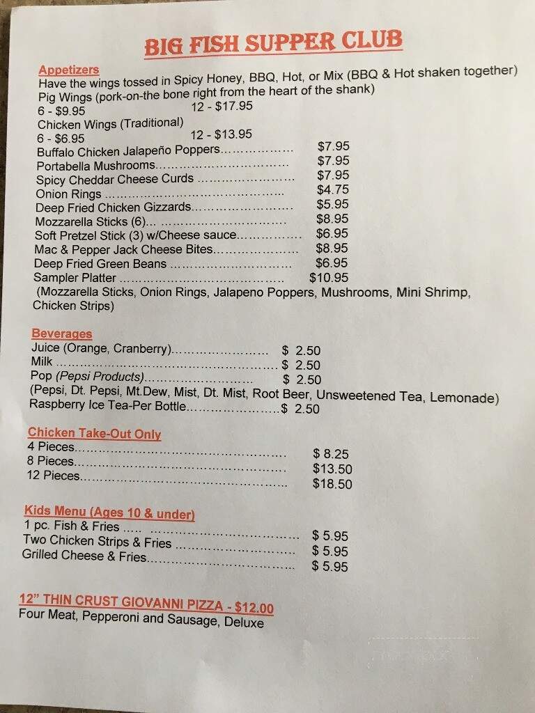 Big Fish - Bena, MN menu_pic