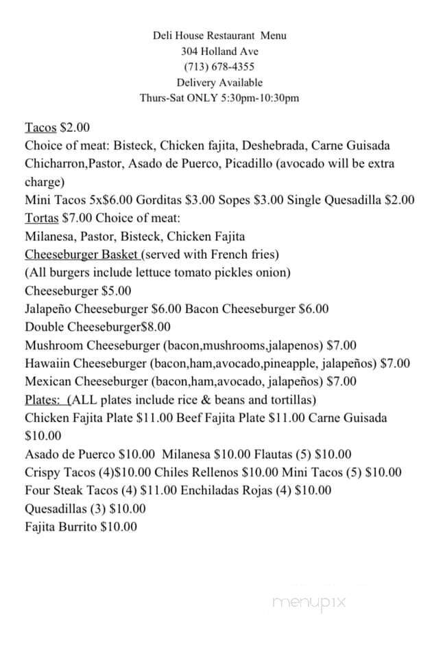 Deli House Restaurant - Galena Park, TX menu_pic