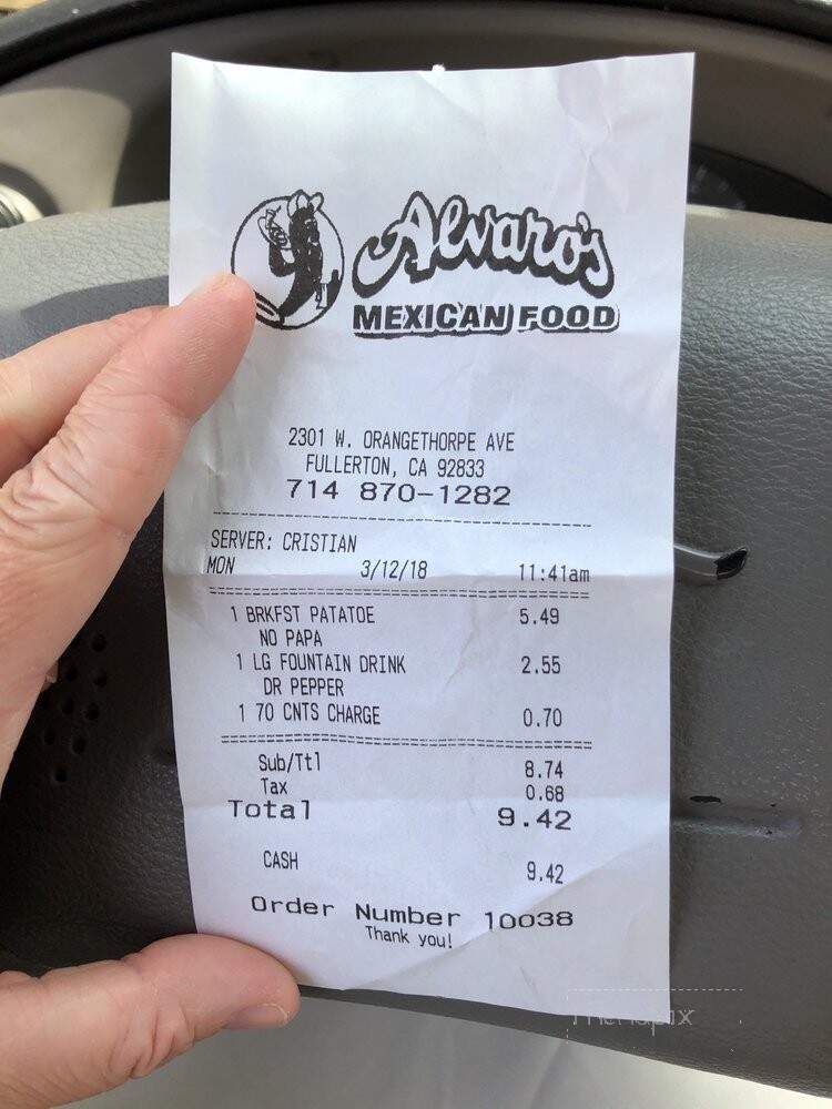 Alvaro's Mexican Food - Fullerton, CA menu_pic