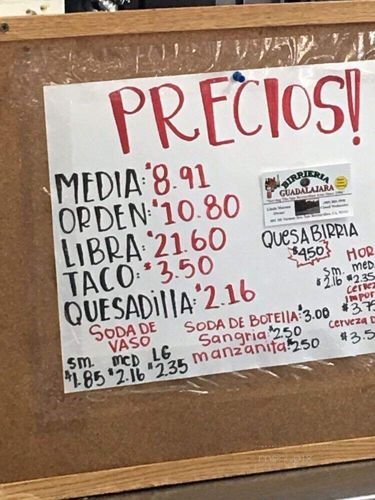 Birrieria Guadalajara - San Bernardino, CA menu_pic
