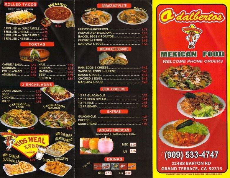 Odalberto's - Grand Terrace, CA menu_pic