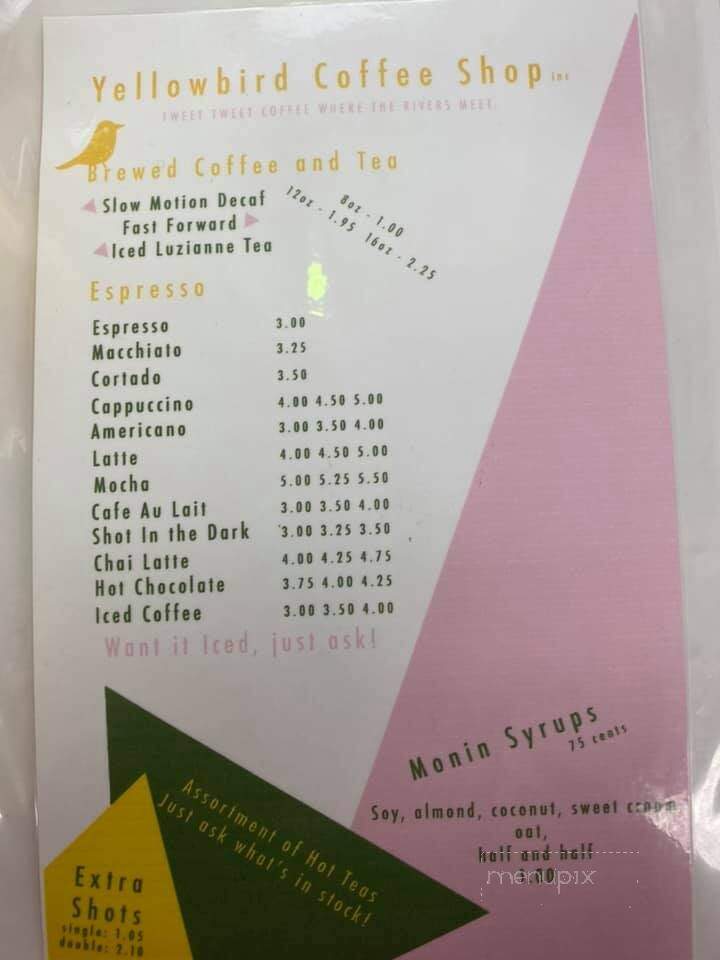 Yellowbird Coffee Shop - Copperhill, TN menu_pic