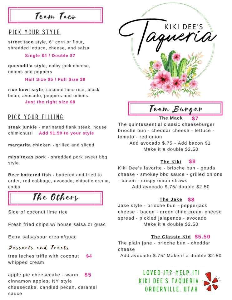 Kiki Dee's Taqueria - Orderville, UT menu_pic
