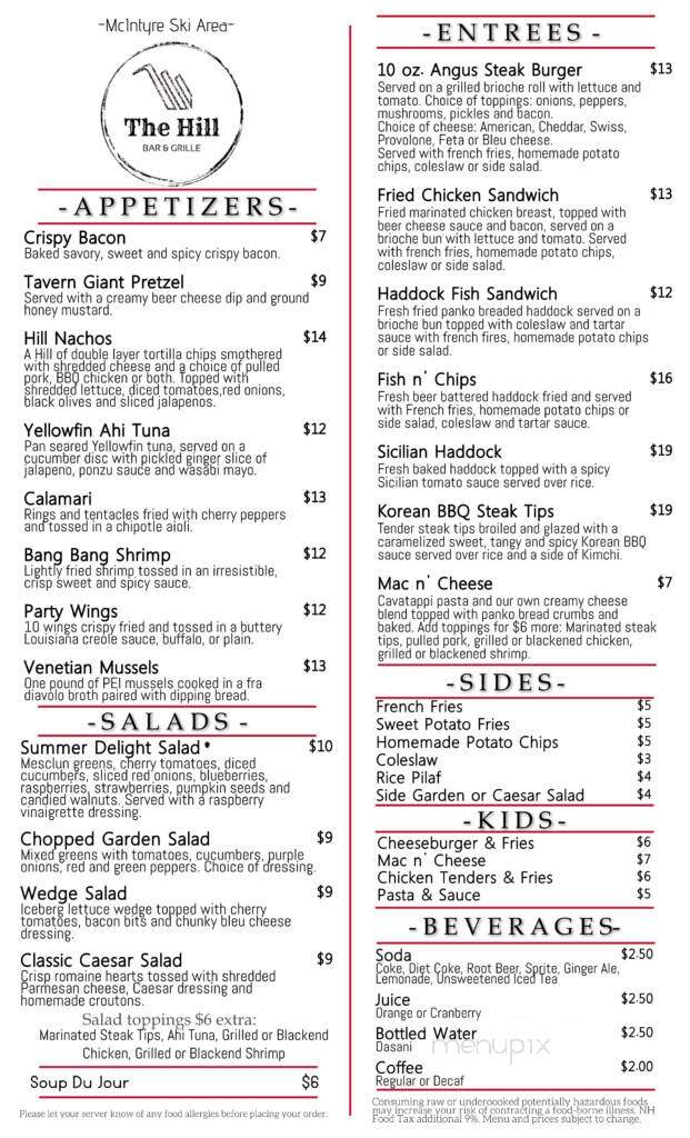 The Hill Bar & Grille - Manchester, NH menu_pic