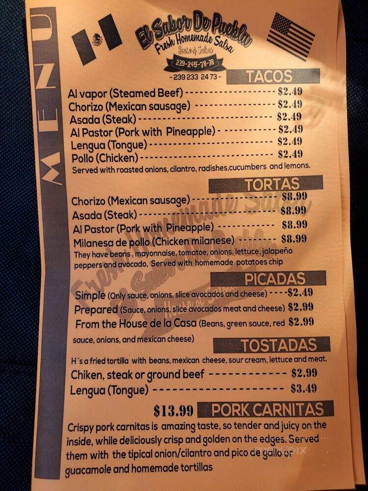 El Sabor De Pueblo - Fort Myers, FL menu_pic