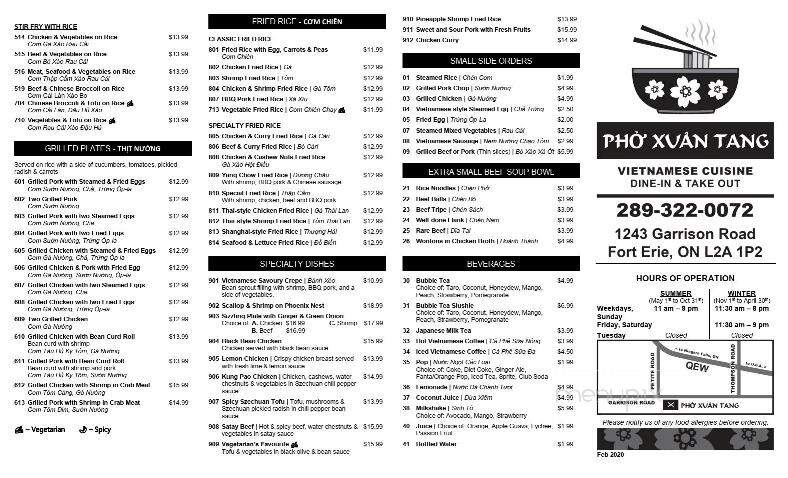 Pho Xuan Tang - Fort Erie, ON menu_pic