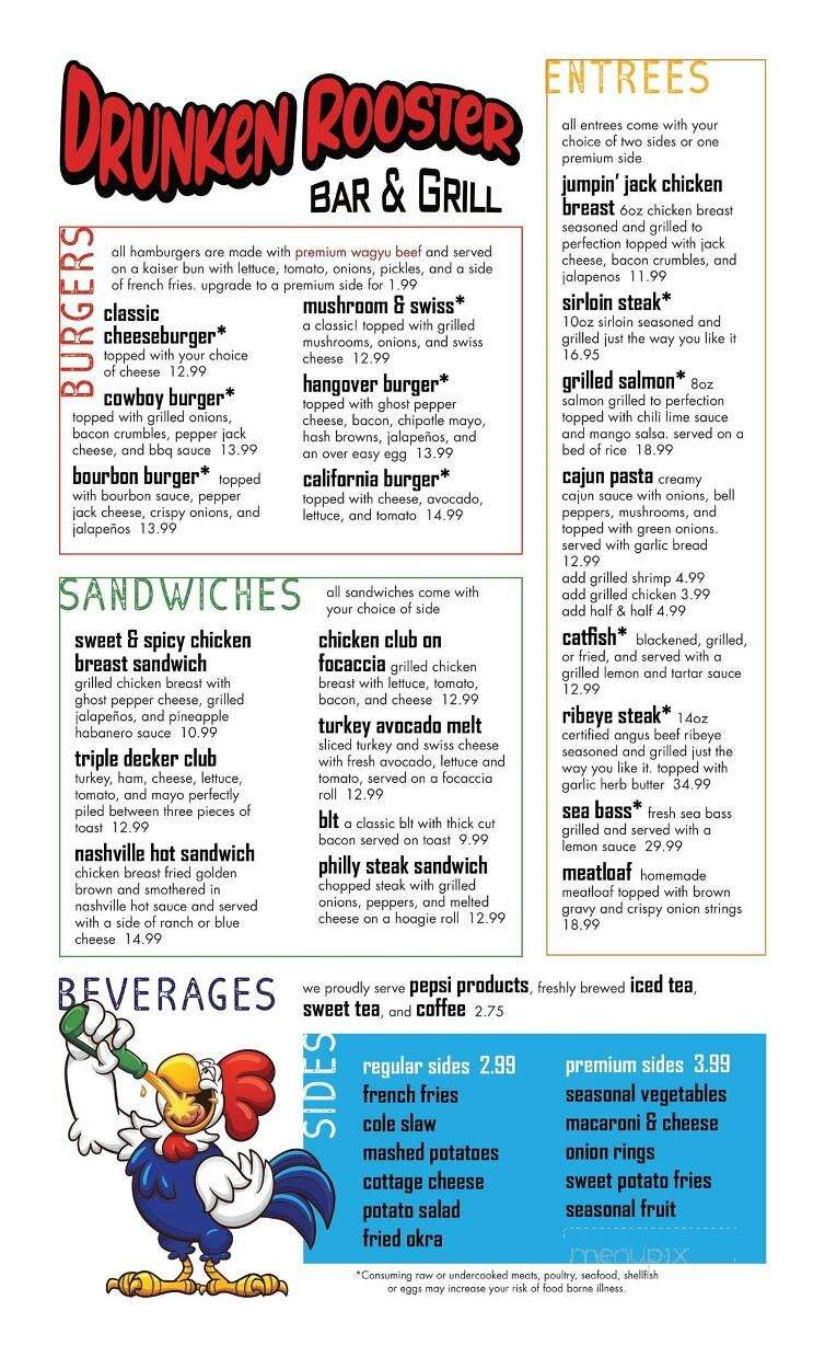 Drunken Rooster Bar & Grill - Afton, OK menu_pic