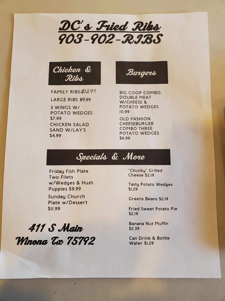 DC's Fried Ribs - Tyler, TX menu_pic