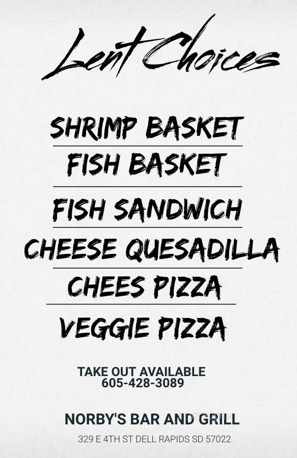 Norby's Incorporated - Dell Rapids, SD menu_pic