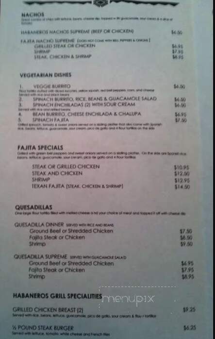 Haberneros Mexican Grill - Chelsea, AL menu_pic