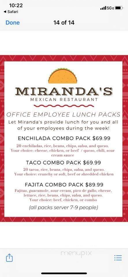 Miranda's Mexican food - Burleson, TX menu_pic