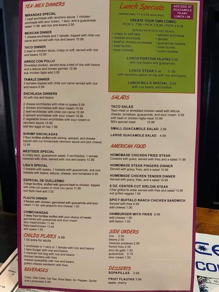Miranda's Mexican food - Burleson, TX menu_pic