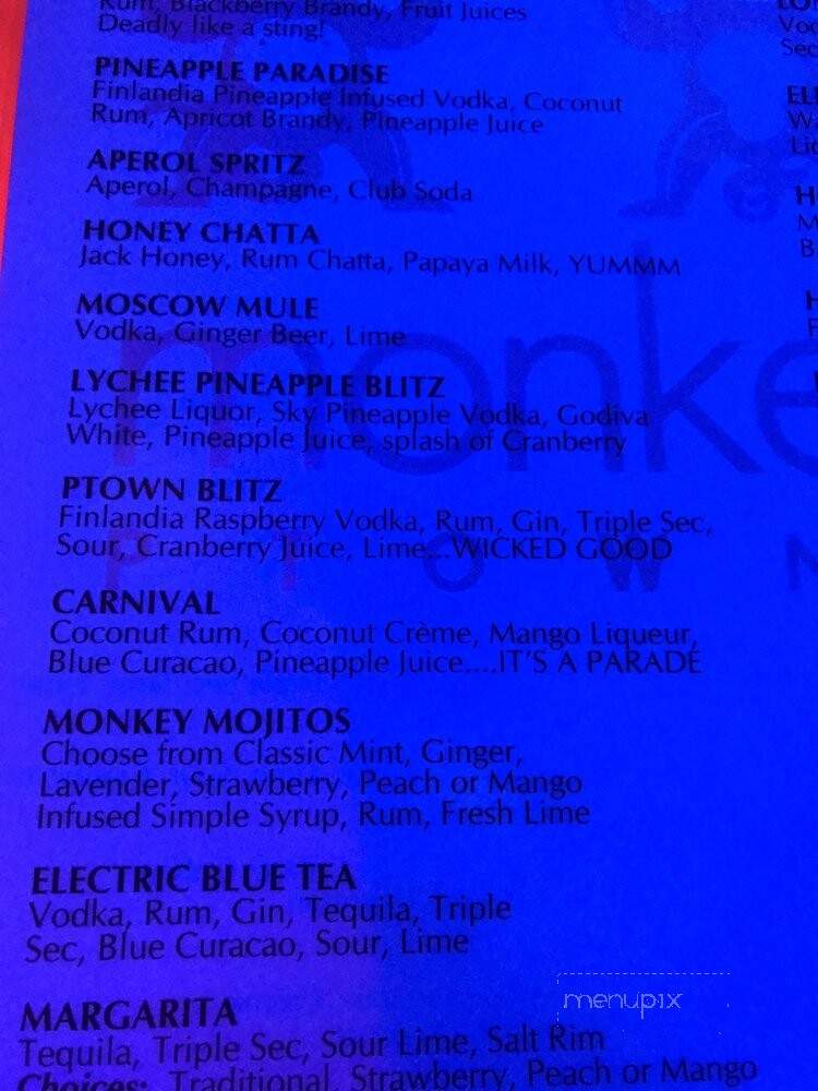 Monkey Bar - Provincetown, MA menu_pic