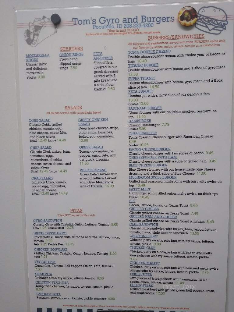 Tom's Gyro - Pocatello, ID menu_pic