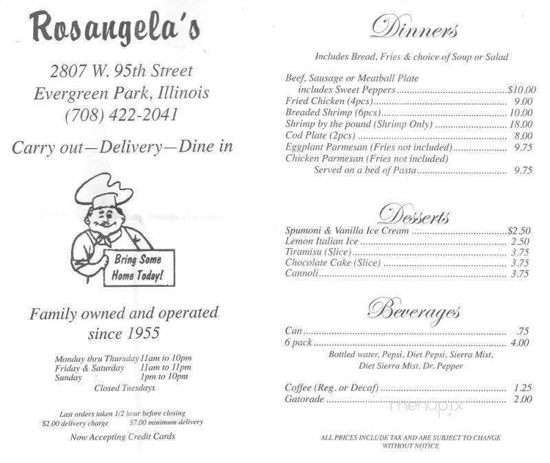 Rosangela Pizzeria - Evergreen Park, IL menu_pic