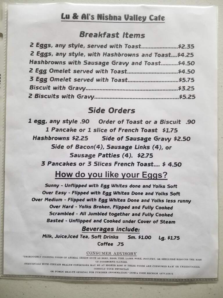 Nishna Valley Cafe - Shenandoah, IA menu_pic