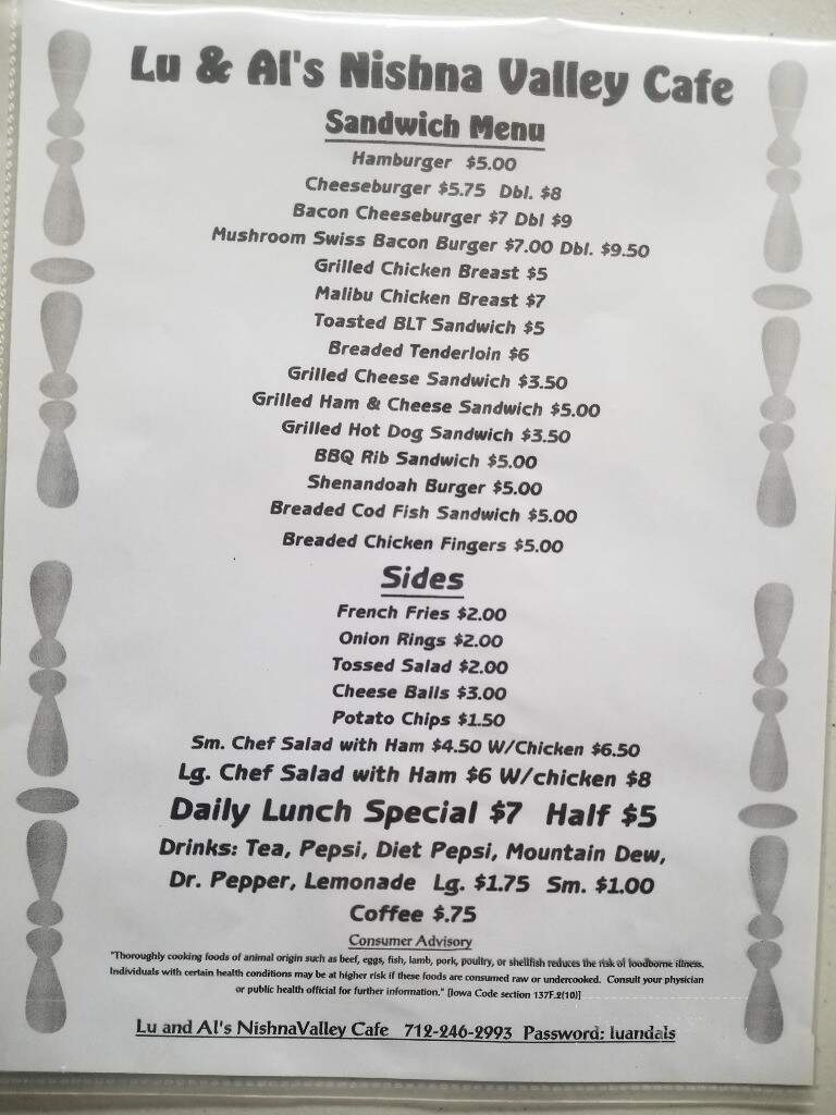 Nishna Valley Cafe - Shenandoah, IA menu_pic