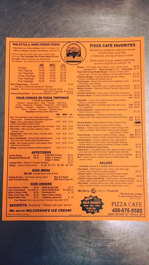Pizza Cafe - Ronan, MT menu_pic