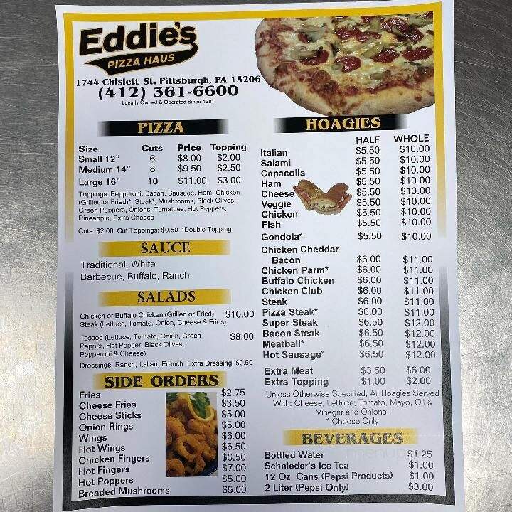 Eddie's Pizza Haus - Pittsburgh, PA menu_pic