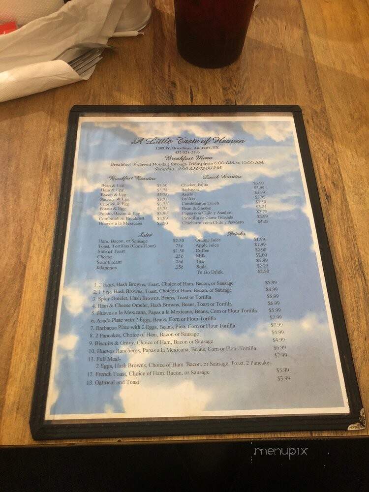 A Little Taste Of Heaven - Andrews, TX menu_pic