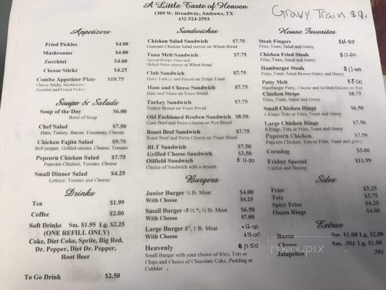 A Little Taste Of Heaven - Andrews, TX menu_pic