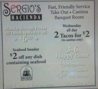 Sergio's Haciendo - Port Angeles, WA menu_pic
