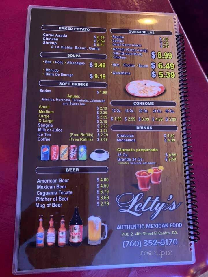 Letty's Casita - El Centro, CA menu_pic