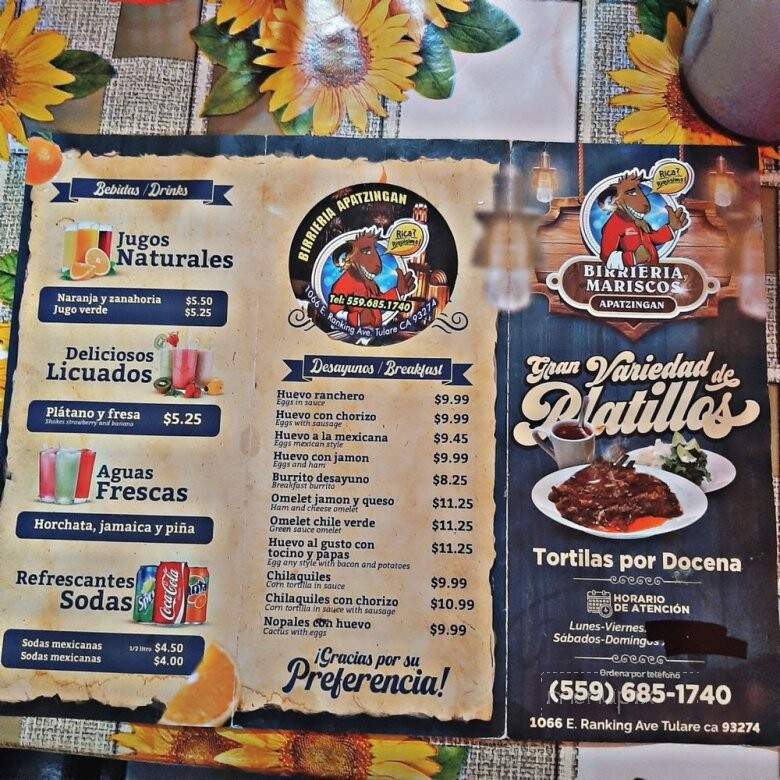 Birrieria Apatzingan - Tulare, CA menu_pic