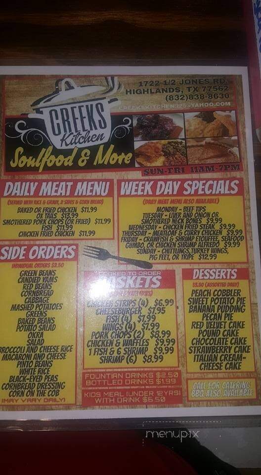 Creeks Kitchen - Baytown, TX menu_pic