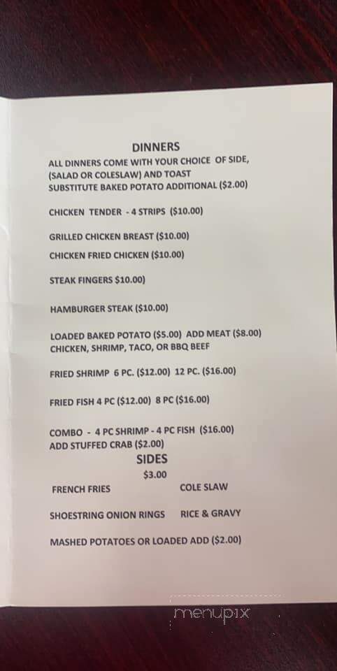 Pirates Cove Restaurant - Florien, LA menu_pic