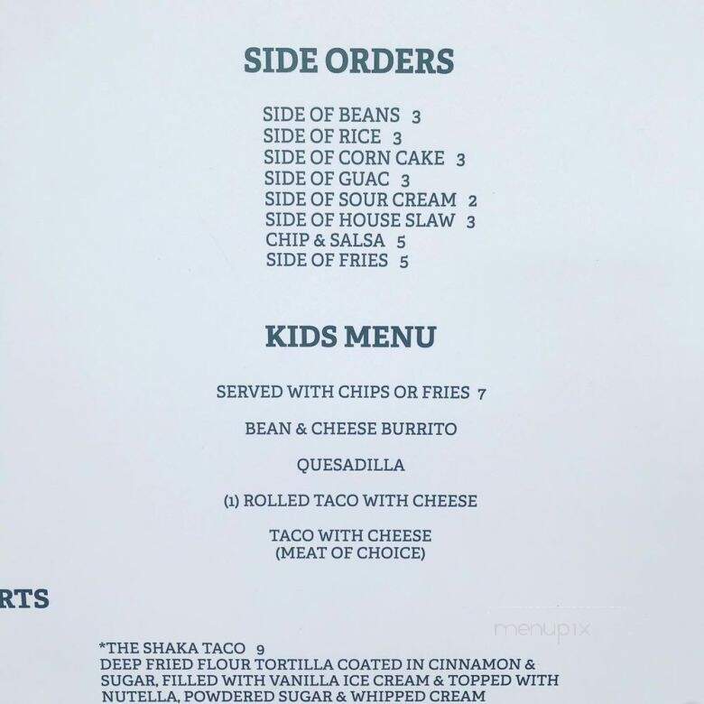 Shaka Tacos - Kahului, HI menu_pic
