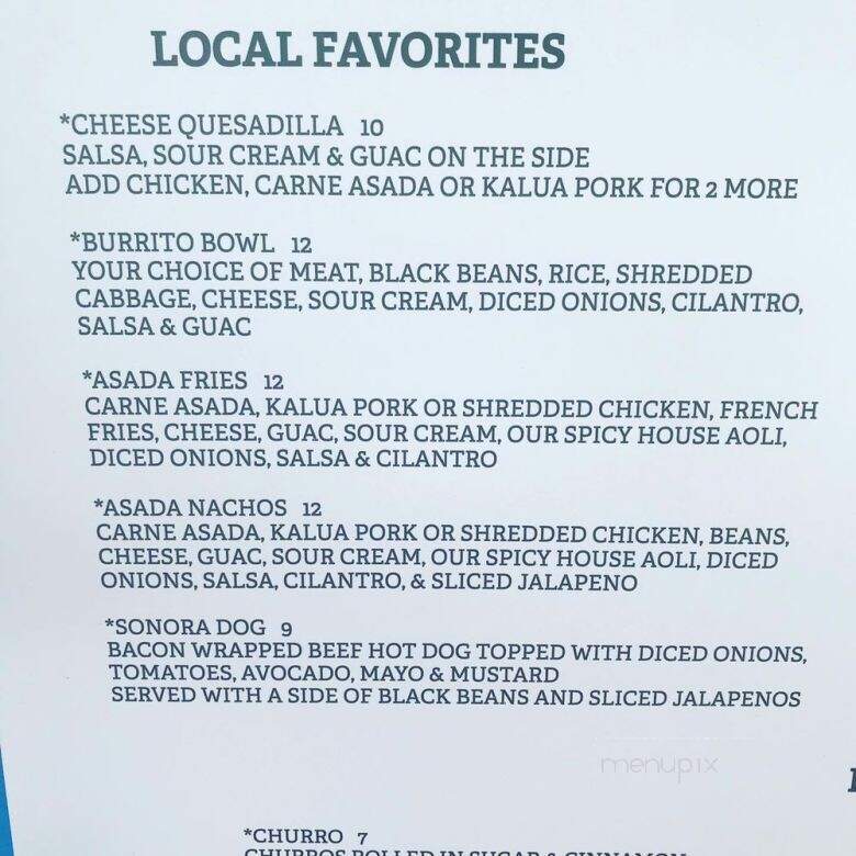 Shaka Tacos - Kahului, HI menu_pic