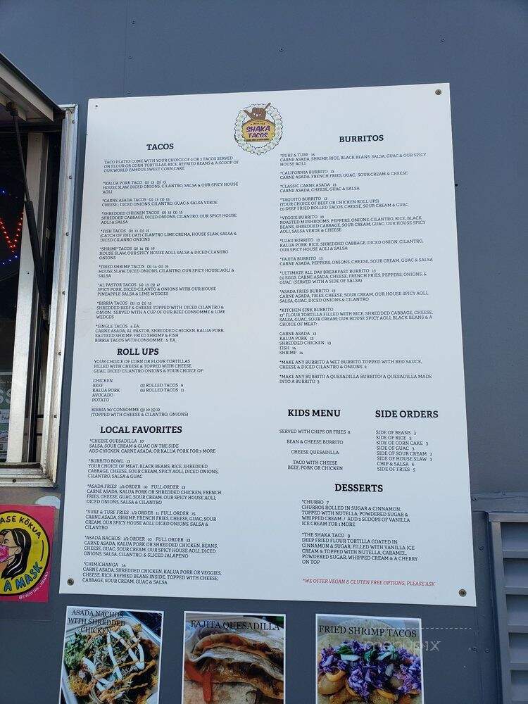 Shaka Tacos - Kahului, HI menu_pic