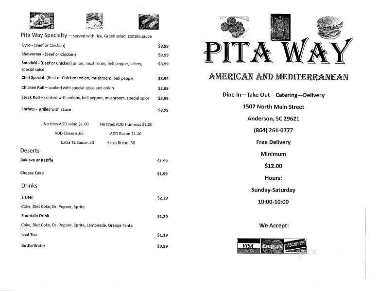 Pita Way - Anderson, SC menu_pic