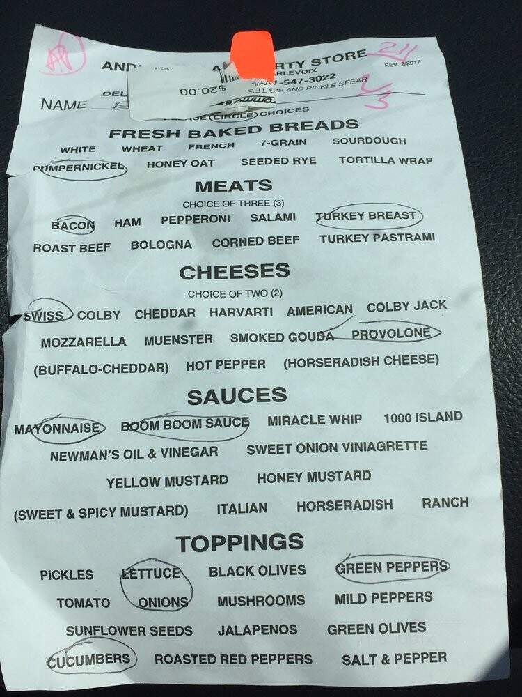 Andy's Party Store - Charlevoix, MI menu_pic