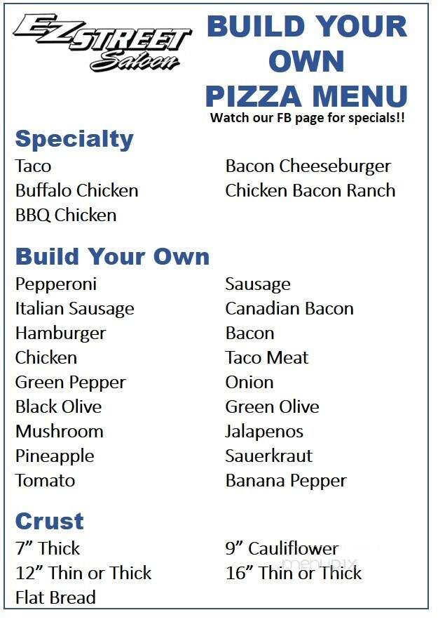E Z Street Saloon Incorporated - South Range, WI menu_pic