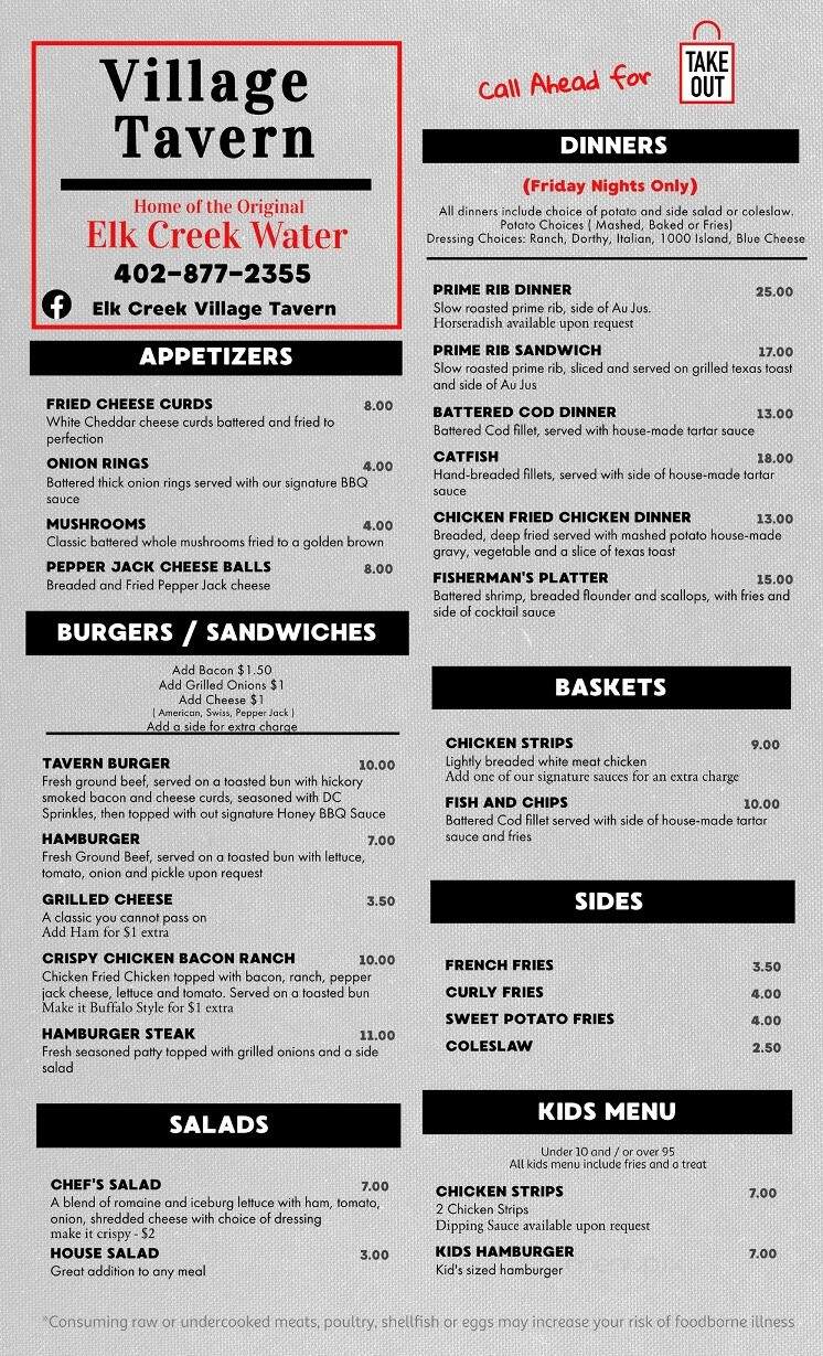 Village Tavern - Elk Creek, NE menu_pic
