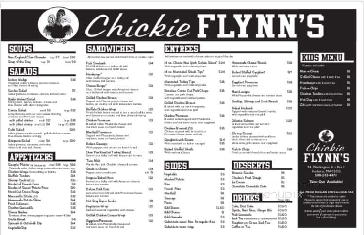 Chickie Flynn's - Foxborough, MA menu_pic