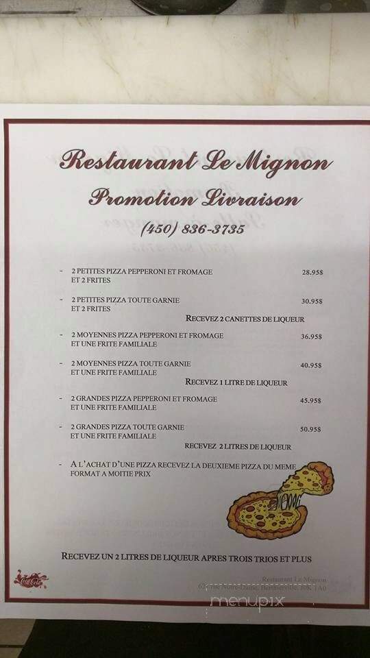 Restaurant Le Mignon - Berthierville, QC menu_pic