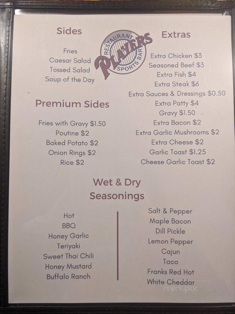 Players Pub & Eatery - Medicine Hat, AB menu_pic