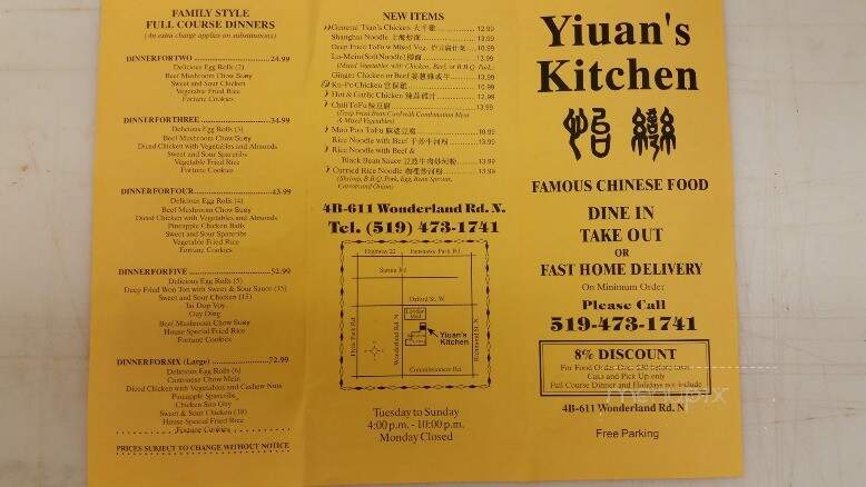 Yiuan's Kitchen - London, ON menu_pic