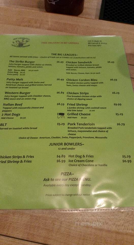 Carroll Bowling Lanes & Lounge - Mount Carroll, IL menu_pic