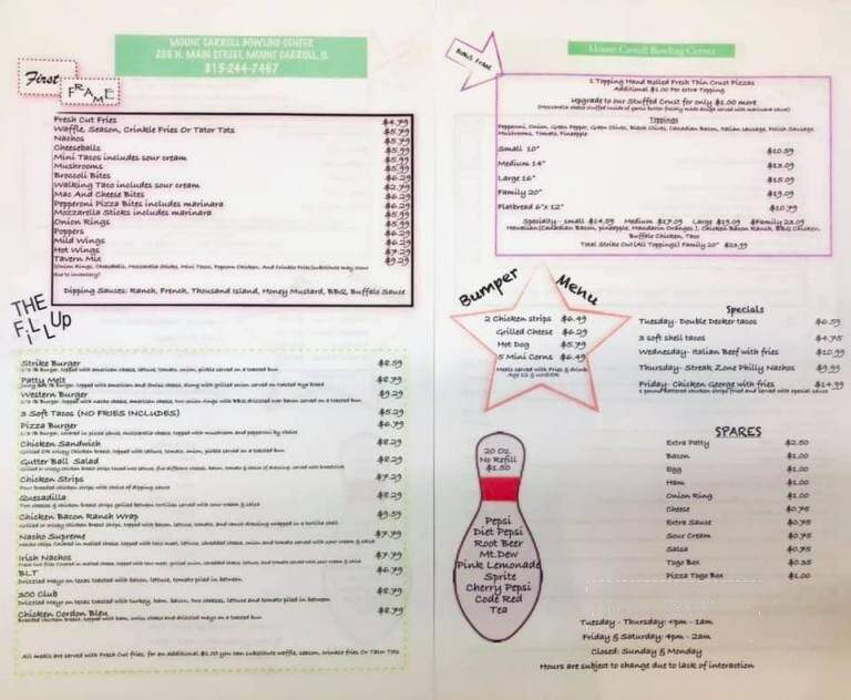 Carroll Bowling Lanes & Lounge - Mount Carroll, IL menu_pic