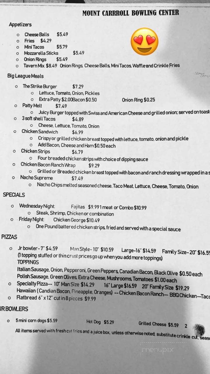 Carroll Bowling Lanes & Lounge - Mount Carroll, IL menu_pic