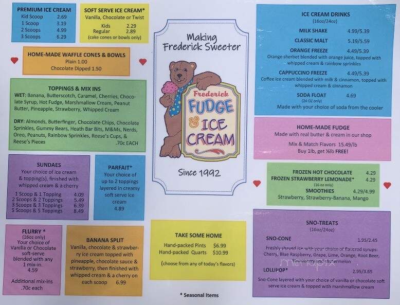 Frederick Fudge & Ice Cream Co - Frederick, MD menu_pic