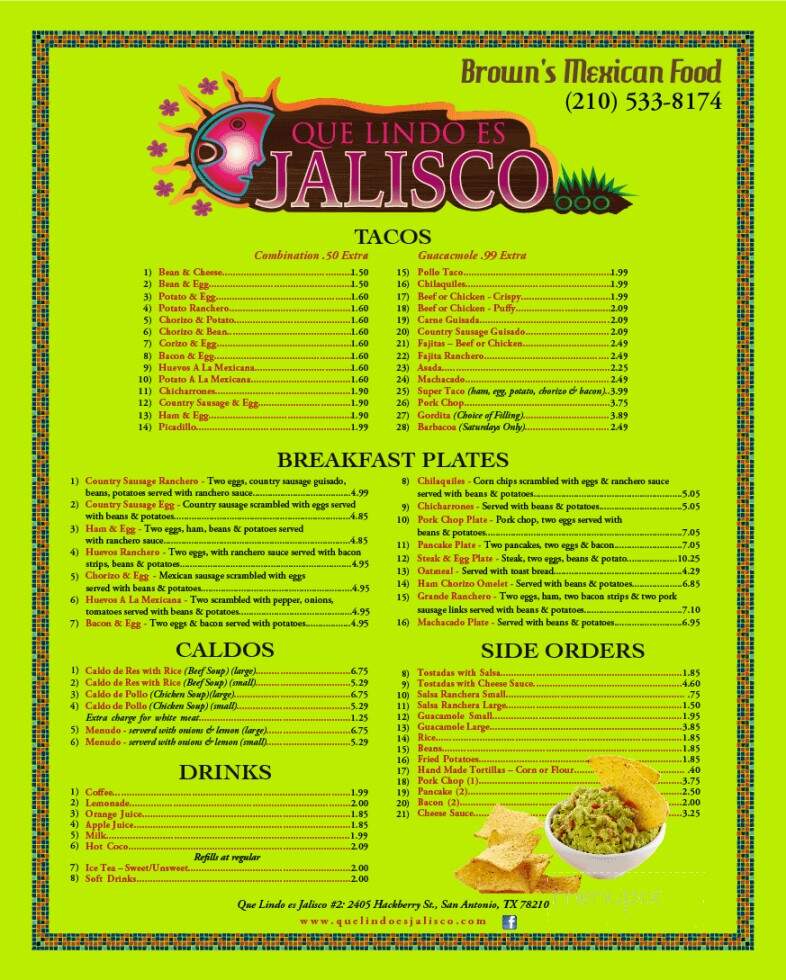 Brown's Mexican Food - San Antonio, TX menu_pic