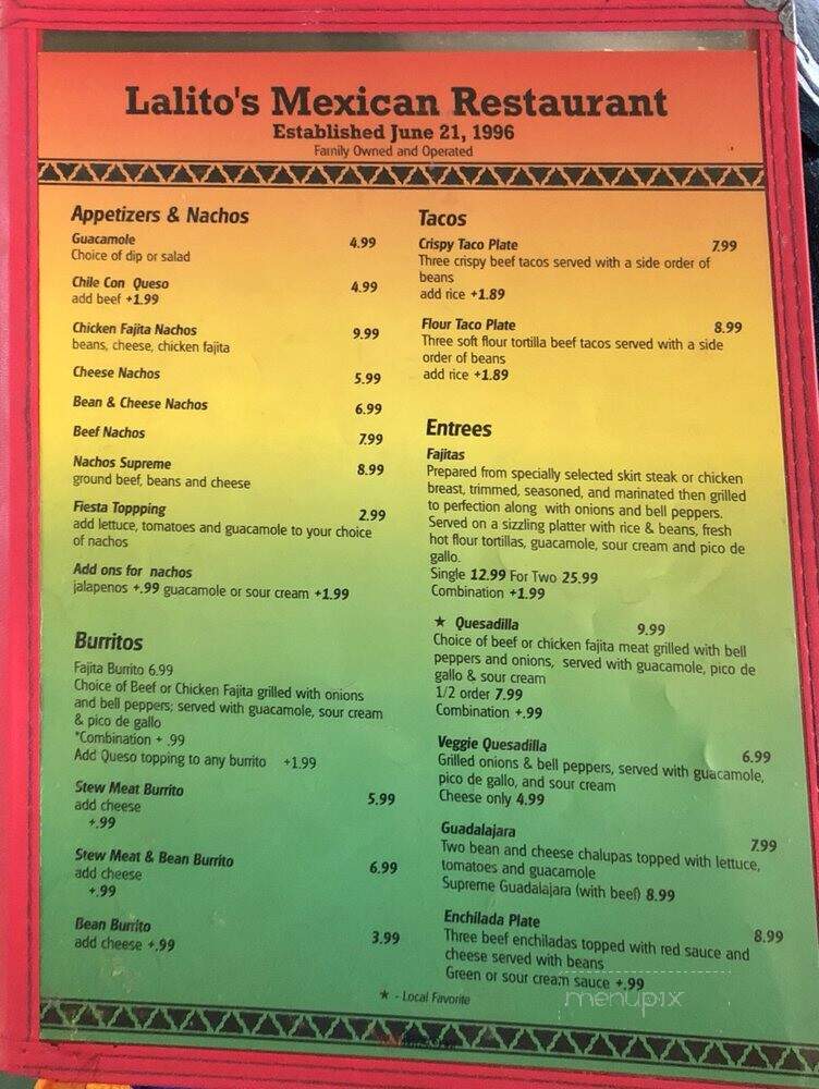 Lalito's Mexican Restaurant - Plains, TX menu_pic