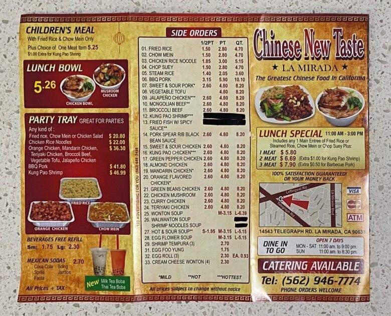 Chinese Taste Fast Food - La Mirada, CA menu_pic